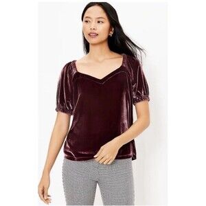 LOFT Sweetheart Velvet Puff Sleeve Top Dark Pink Size Petite Small Fairy Ballet